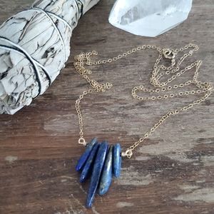 14k gold filled lapis lazuli blue gemstone crystal pendant boho chain necklace